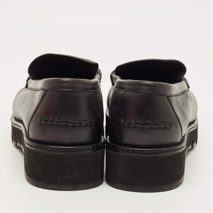 Pre Owned Salvatore Ferragamo Gancini Size 39.5 Black Leather Loafers