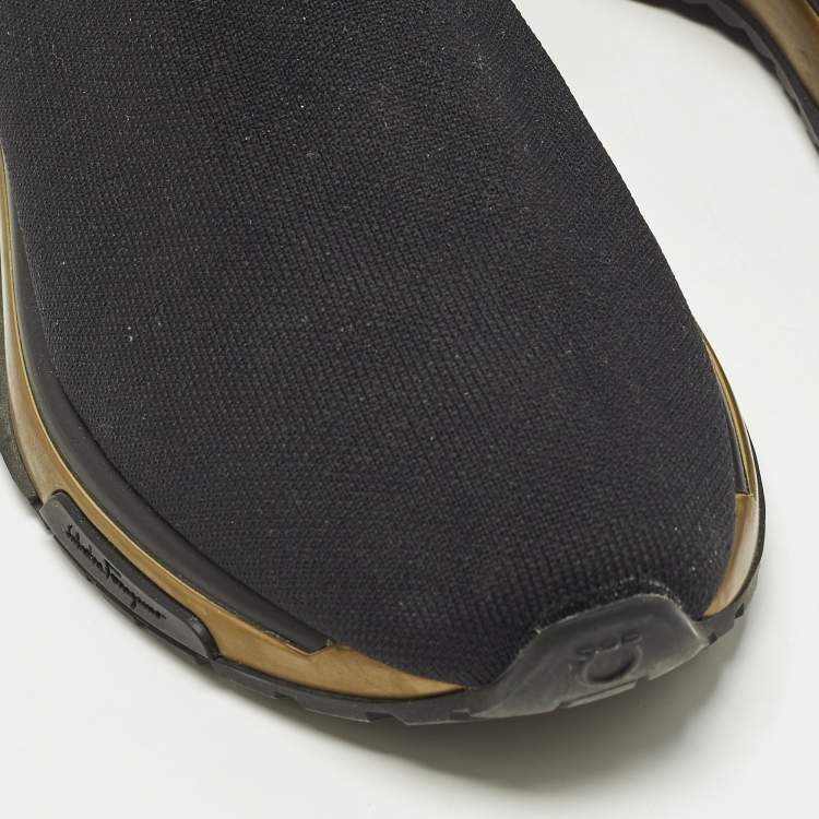 Pre Owned Salvatore Ferragamo Gardena Size 38.5 Black Knit Fabric and Leather High Top Sneakers