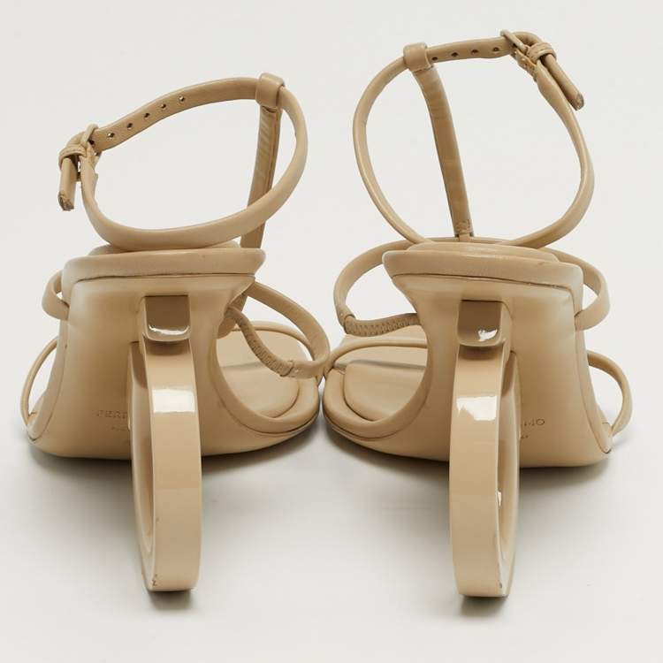 Pre Owned Salvatore Ferragamo Elina X5 Size 37 Beige Leather Ankle Strap Sandals