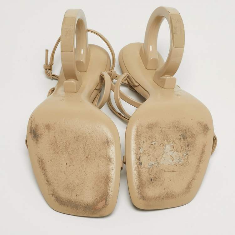 Pre Owned Salvatore Ferragamo Elina X5 Size 37 Beige Leather Ankle Strap Sandals