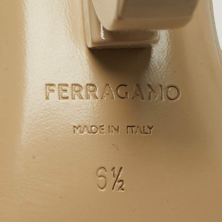 Pre Owned Salvatore Ferragamo Elina X5 Size 37 Beige Leather Ankle Strap Sandals