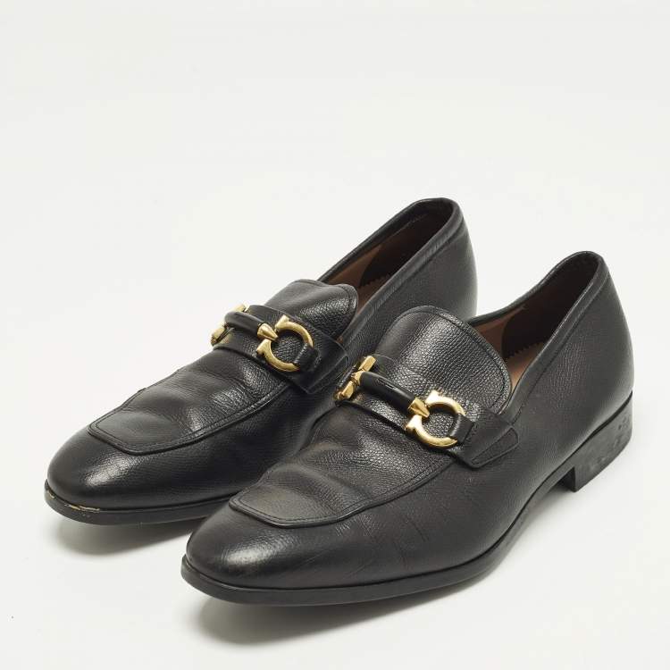 Pre Owned Salvatore Ferragamo Gancini Size 37.5 Black Leather Loafers