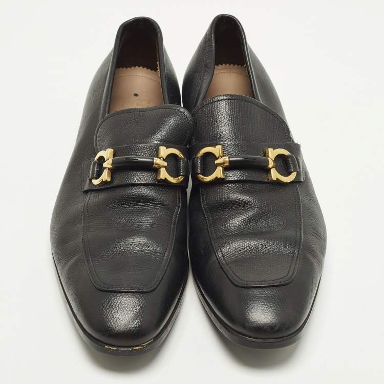 Pre Owned Salvatore Ferragamo Gancini Size 37.5 Black Leather Loafers