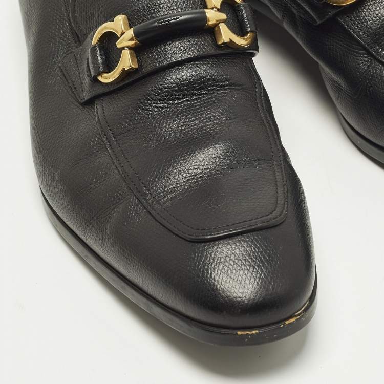 Pre Owned Salvatore Ferragamo Gancini Size 37.5 Black Leather Loafers