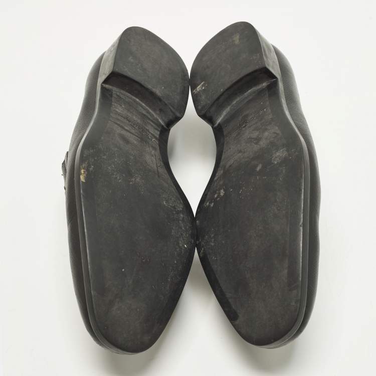 Pre Owned Salvatore Ferragamo Gancini Size 37.5 Black Leather Loafers