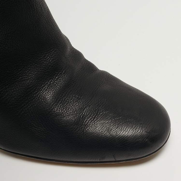 Pre Owned Salvatore Ferragamo Gancini Size 39 Black Leather Knee Length Boots