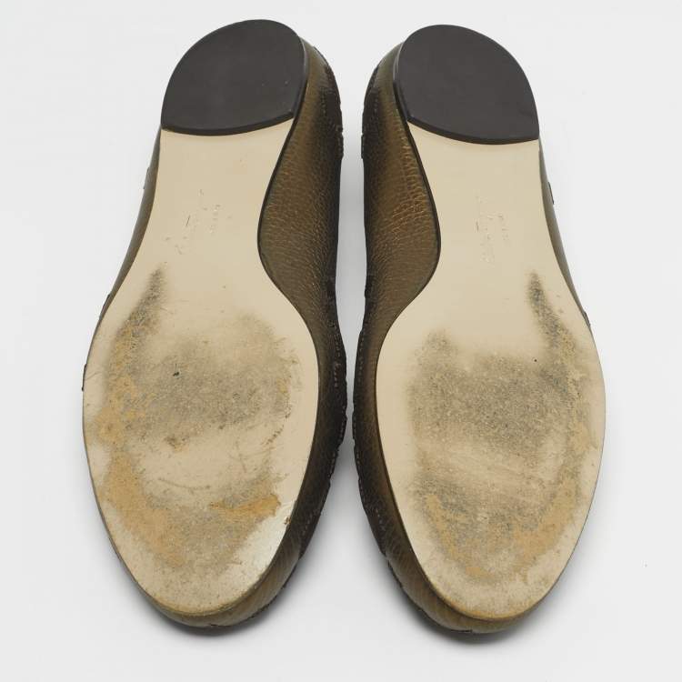 مملوكة مسبقًا Salvatore Ferragamo Size 39.5 Metallic Brown Leather and Suede Ballet Flats