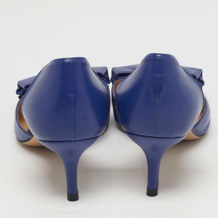 Pre Owned Salvatore Ferragamo Rietta Size 36.5 Blue Leather Bow D'orsay Pumps
