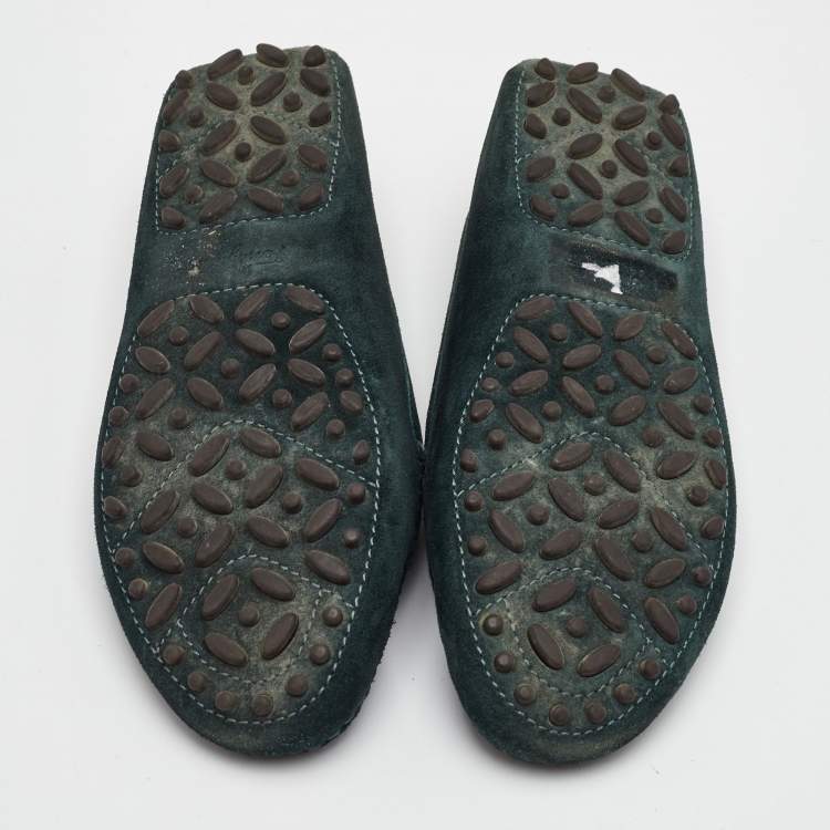 Pre Owned Salvatore Ferragamo Gancini Size 35 Dark Green Suede Slip On Loafers