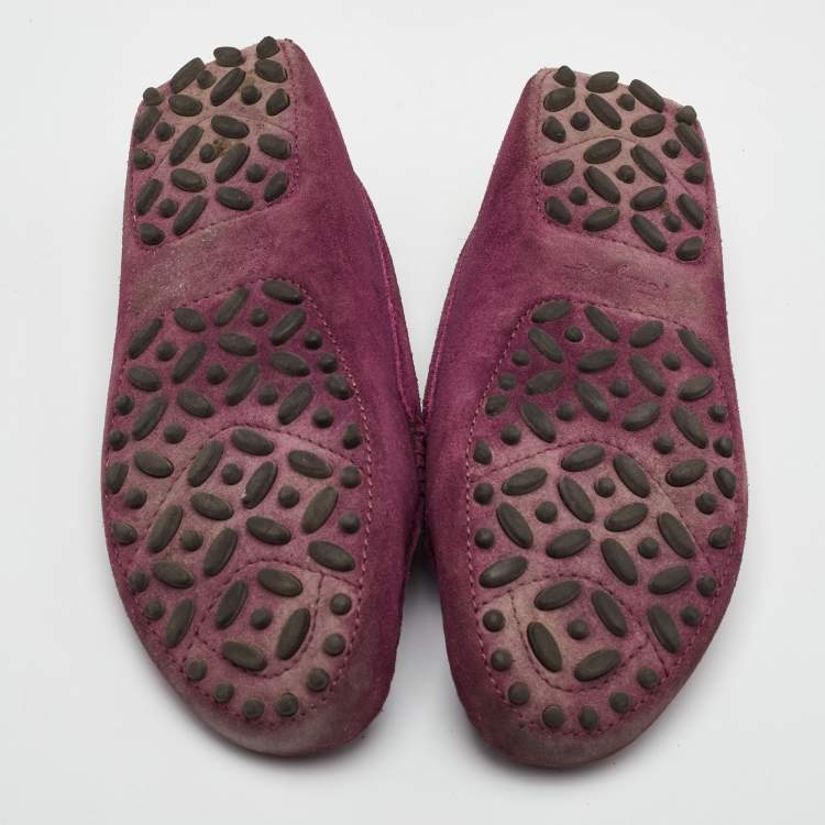 Pre Owned Salvatore Ferragamo Gancini Size 35 Dark Purple Suede Slip On Loafers