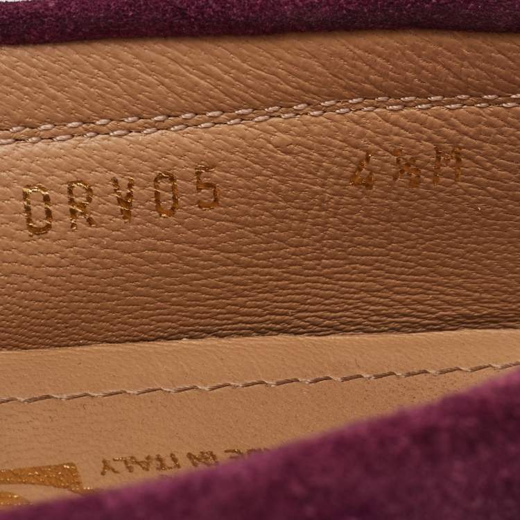 Pre Owned Salvatore Ferragamo Gancini Size 35 Dark Purple Suede Slip On Loafers