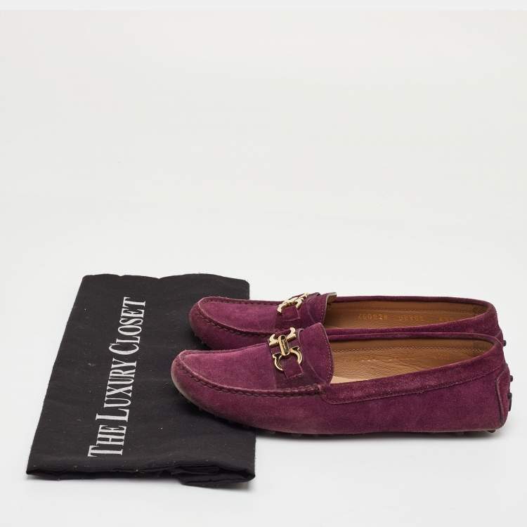 Pre Owned Salvatore Ferragamo Gancini Size 35 Dark Purple Suede Slip On Loafers