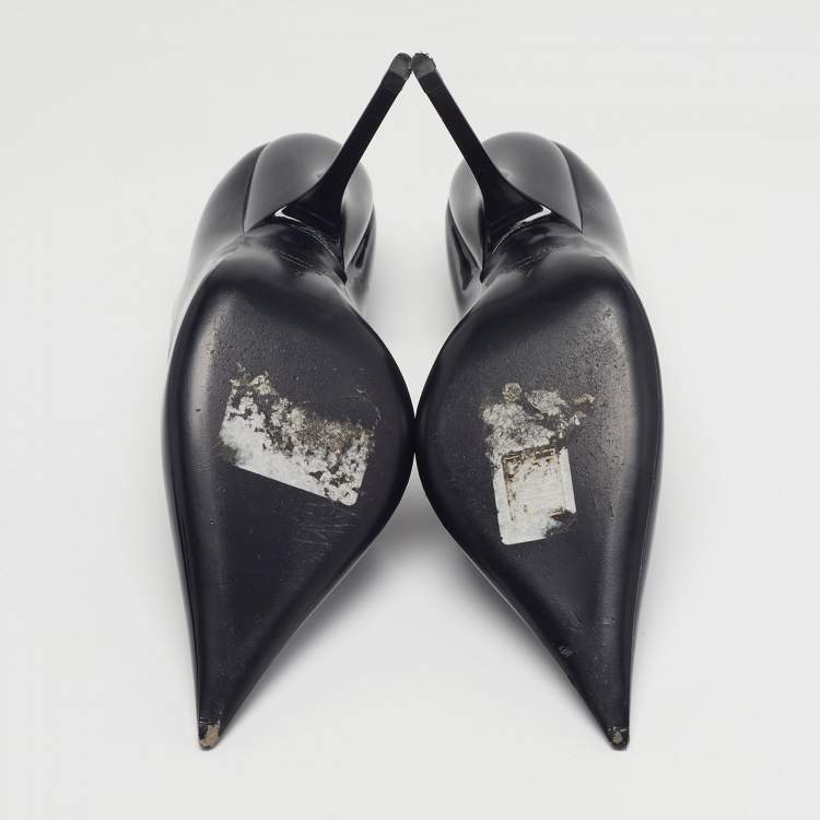 Pre Owned Salvatore Ferragamo Eva Size 37.5 Black Patent Leather Pumps