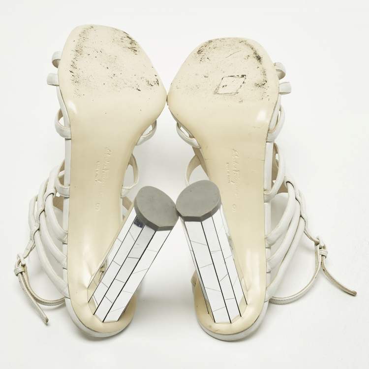 Pre Owned Salvatore Ferragamo Size 39.5 White Leather Strappy Sandals