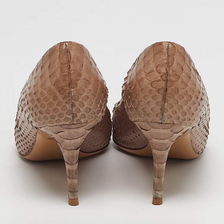 Pre Owned Salvatore Ferragamo Susi Size 38 Beige Python Leather Pumps