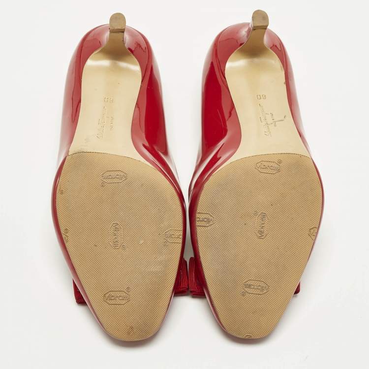 Pre Owned Salvatore Ferragamo Erice 55 Size 36.5 Red Patent Leather Pumps