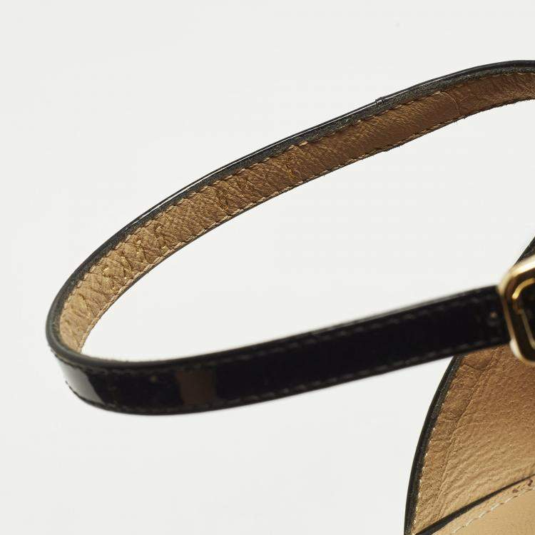 Pre Owned Salvatore Ferragamo Vara Bow Size 38.5 Black Patent Leather Ankle Strap Sandals