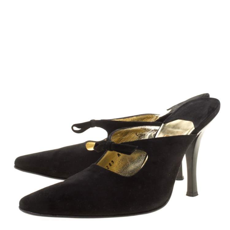 Pre Owned Salvatore Ferragamo Black Suede Anamur Pointed Toe Mules Size 38.5