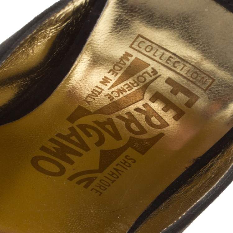 Pre Owned Salvatore Ferragamo Black Suede Anamur Pointed Toe Mules Size 38.5