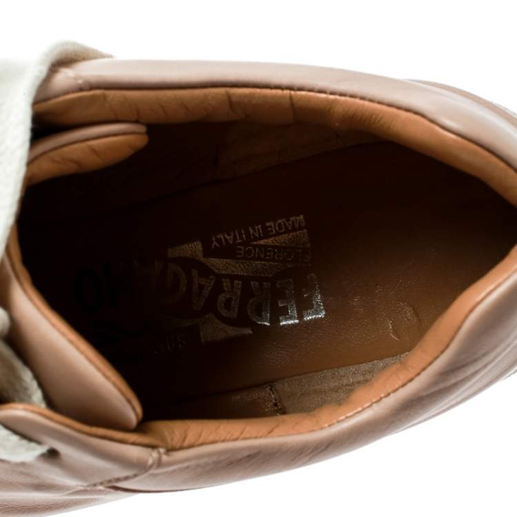 Salvatore Ferragamo  Beige Leather Lace Up Sneakers Size 35.5