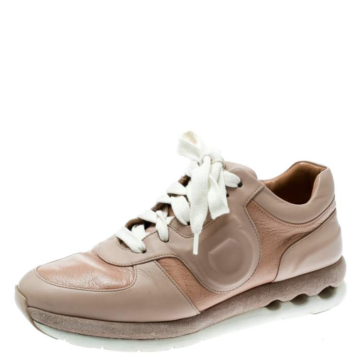 Salvatore Ferragamo  Beige Leather Lace Up Sneakers Size 35.5