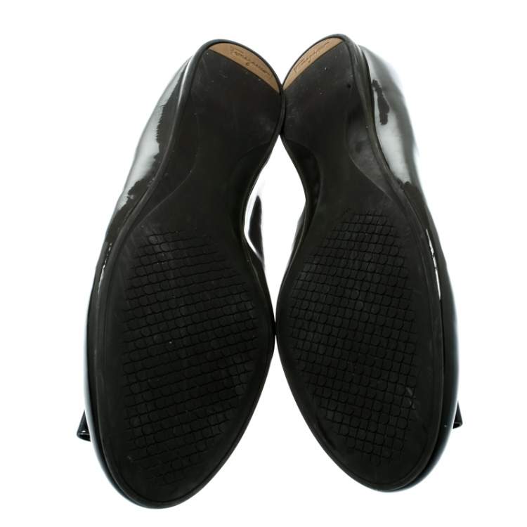 Pre Owned Salvatore Ferragamo Dark Grey Patent Leather Degrade Ballet Flats Size 38.5