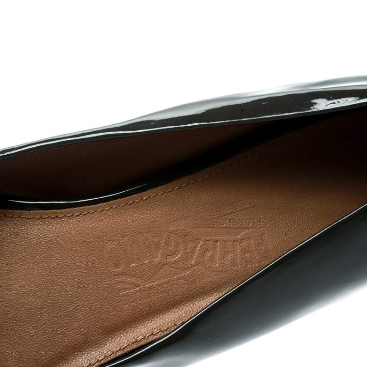 Pre Owned Salvatore Ferragamo Dark Grey Patent Leather Degrade Ballet Flats Size 38.5