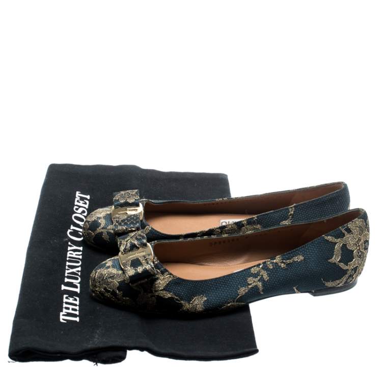 Pre Owned Salvatore Ferragamo  Blue Bordeaux Satin And Lace Tarita Ballet Flats Size 36.5
