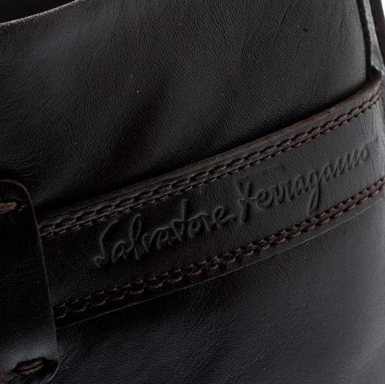 Pre Owned Salvatore Ferragamo Brown Leather Knee Boots  Size 36.5