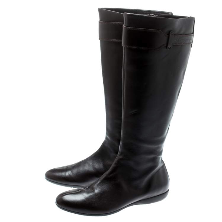 Pre Owned Salvatore Ferragamo Brown Leather Knee Boots  Size 36.5
