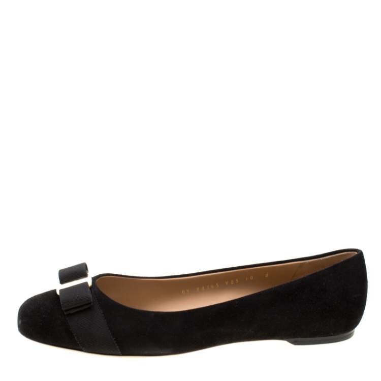 Pre Owned Salvatore Ferragamo Black Suede Varina Bow Ballet Flats Size 40.5
