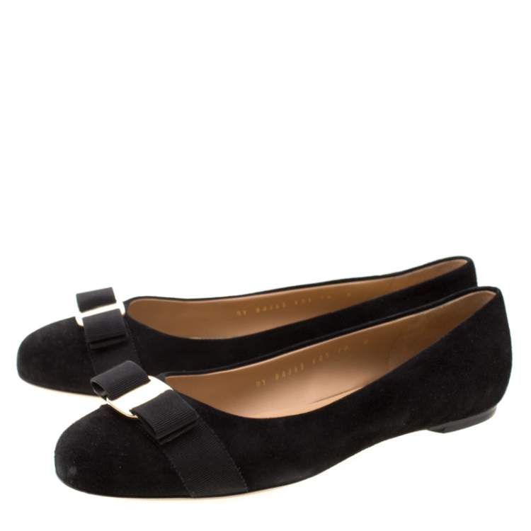 Pre Owned Salvatore Ferragamo Black Suede Varina Bow Ballet Flats Size 40.5