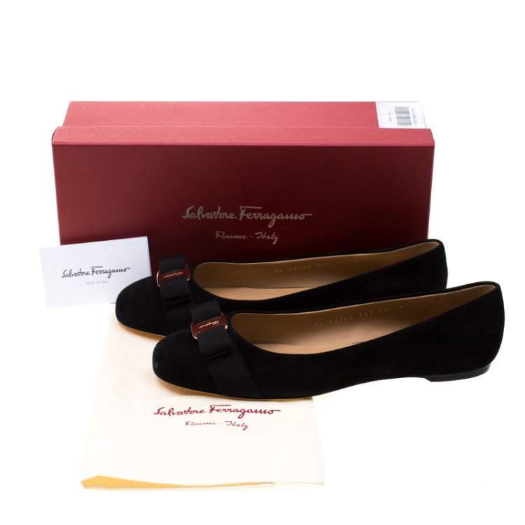 Pre Owned Salvatore Ferragamo Black Suede Varina Bow Ballet Flats Size 40.5