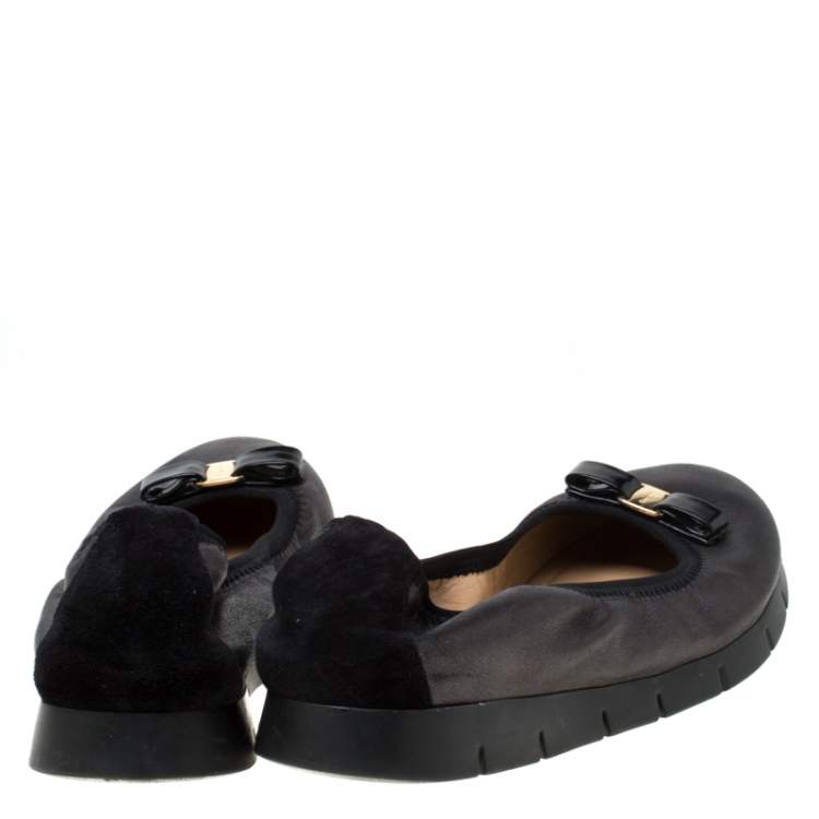 Pre Owned Salvatore Ferragamo Black Leather Platform Scrunch Ballet Flats Size 40