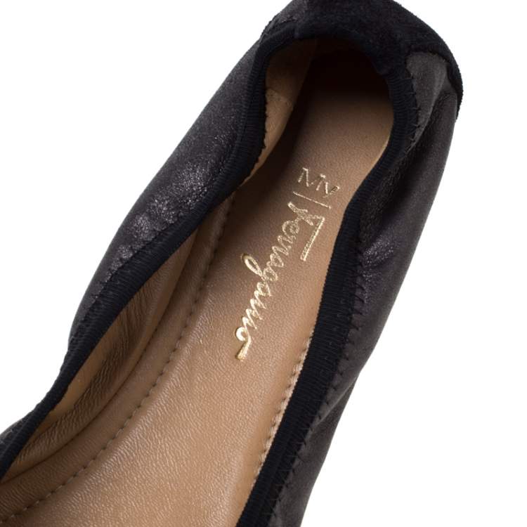 Pre Owned Salvatore Ferragamo Black Leather Platform Scrunch Ballet Flats Size 40
