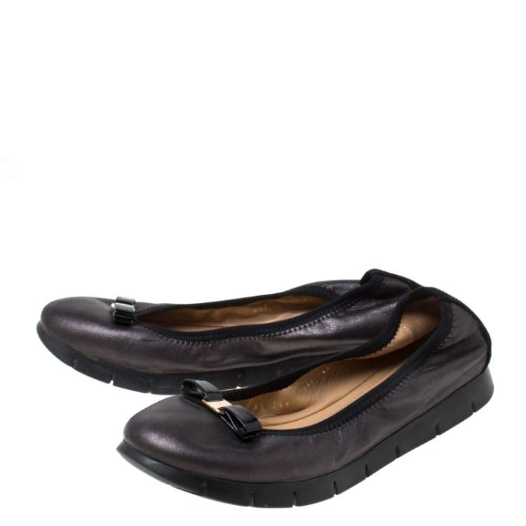Pre Owned Salvatore Ferragamo Black Leather Platform Scrunch Ballet Flats Size 40