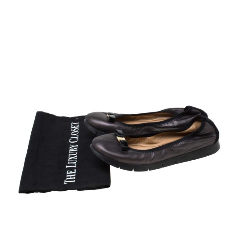 Pre Owned Salvatore Ferragamo Black Leather Platform Scrunch Ballet Flats Size 40