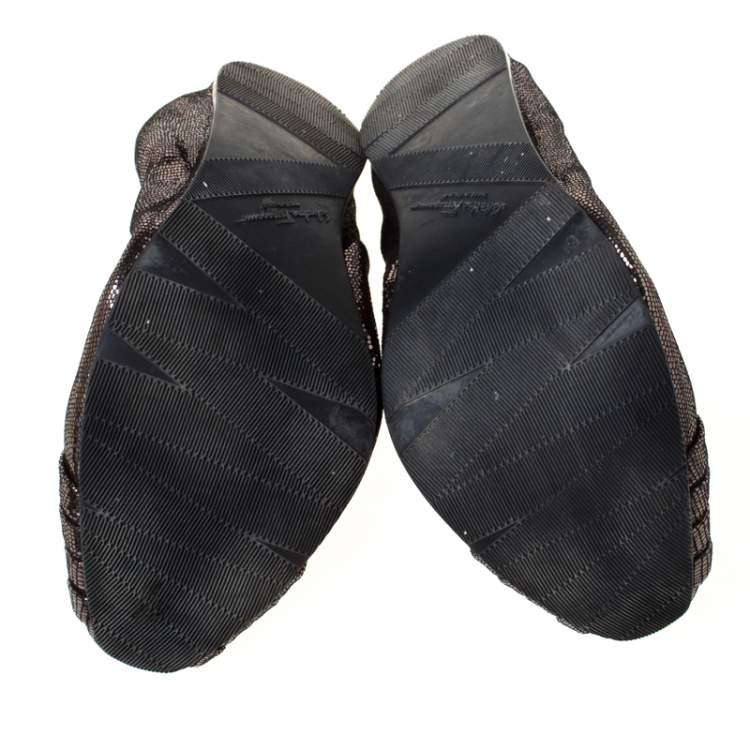 Pre Owned Salvatore Ferragamo Dark Grey Metallic Lizard Embossed Leather My Joyful Ballerina Flats Size 36.5