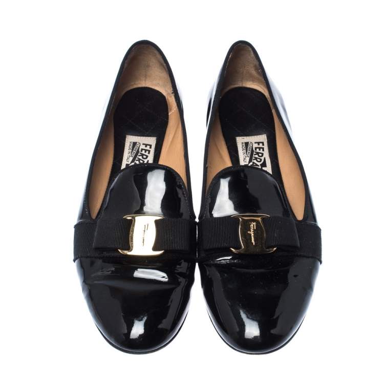 Pre Owned Salvatore Ferragamo Black Patent Leather Loafers Size 38