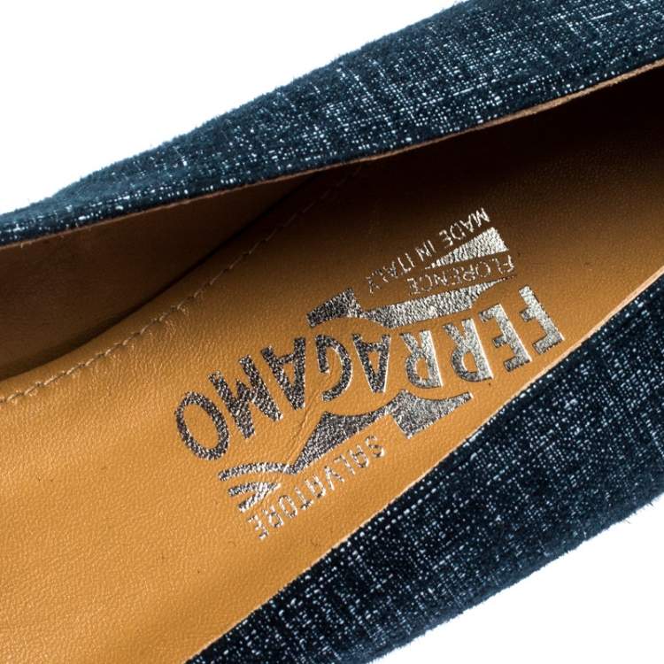 Pre Owned Salvatore Ferragamo Blue Denim Bow Ballet Flats Size 39
