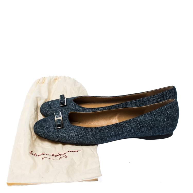 Pre Owned Salvatore Ferragamo Blue Denim Bow Ballet Flats Size 39