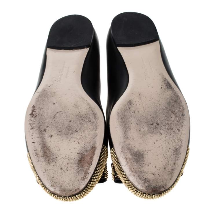 مملوكة مسبقًا Salvatore Ferragamo Black Leather Varina Studded Ballet Flats Size 38