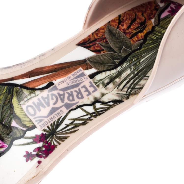 Pre Owned Salvatore Ferragamo Pink Rubber Bow Barbados D-orsay Ballet Flats Size 35.5