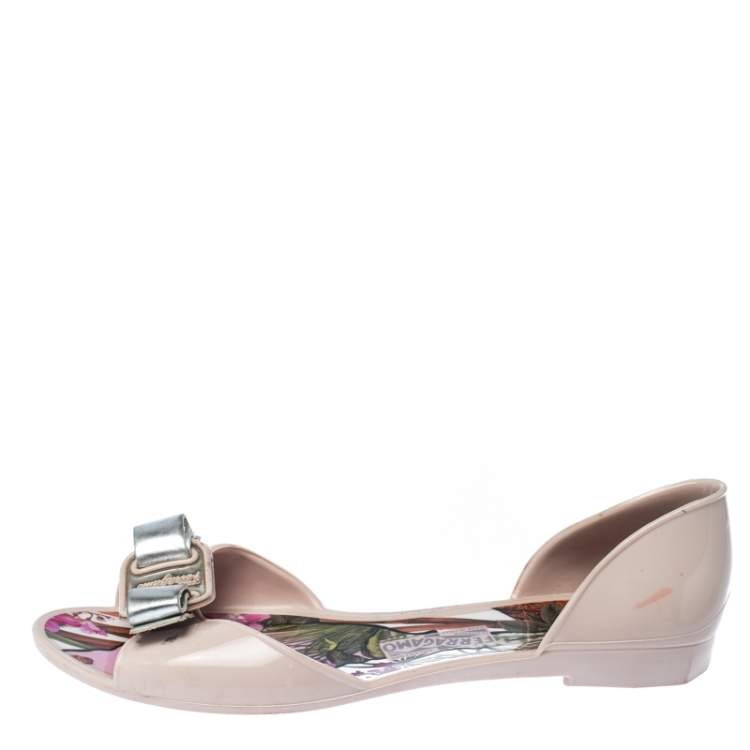 Pre Owned Salvatore Ferragamo Pink Rubber Bow Barbados D-orsay Ballet Flats Size 35.5
