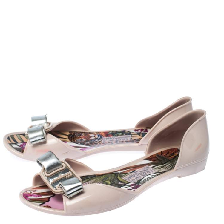 Pre Owned Salvatore Ferragamo Pink Rubber Bow Barbados D-orsay Ballet Flats Size 35.5