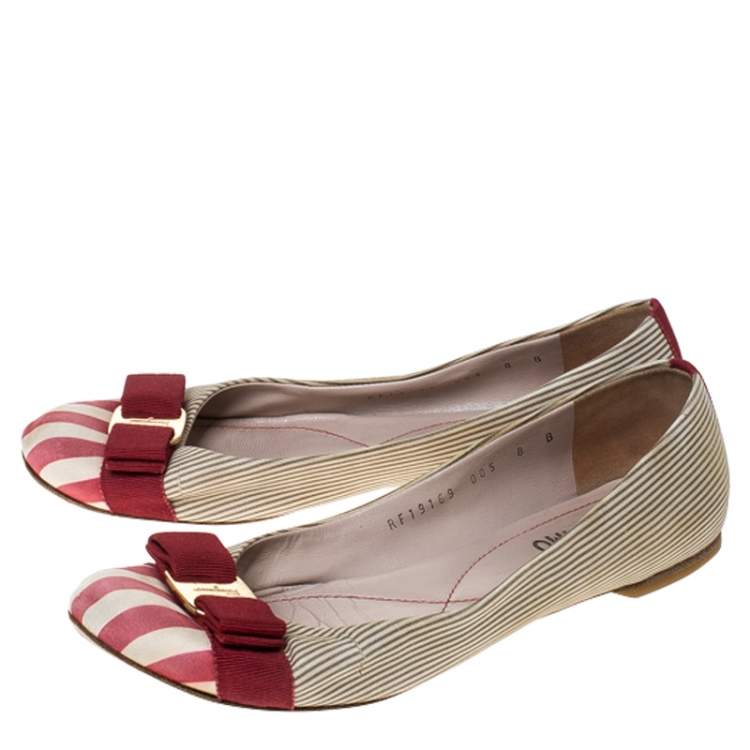Pre Owned Salvatore Ferragamo Multicolor Fabric Varina Bow Ballet Flats Size 38.5
