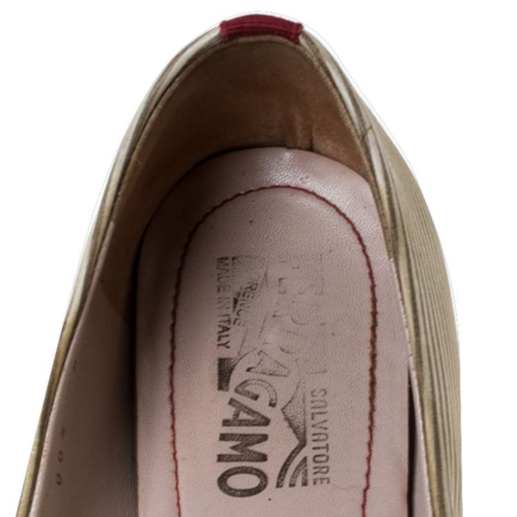 Pre Owned Salvatore Ferragamo Multicolor Fabric Varina Bow Ballet Flats Size 38.5