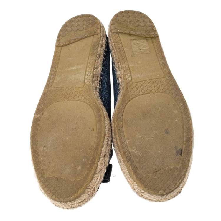 Pre Owned Salvatore Ferragamo Blue Printed Suede Mandy Vara Bow Espadrille Flats Size 38.5