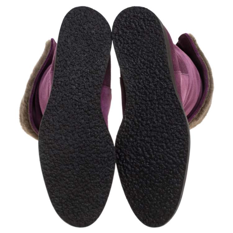 Pre Owned Salvatore Ferragamo Purple Suede And Shearling 'My Ease' Boots Size 37