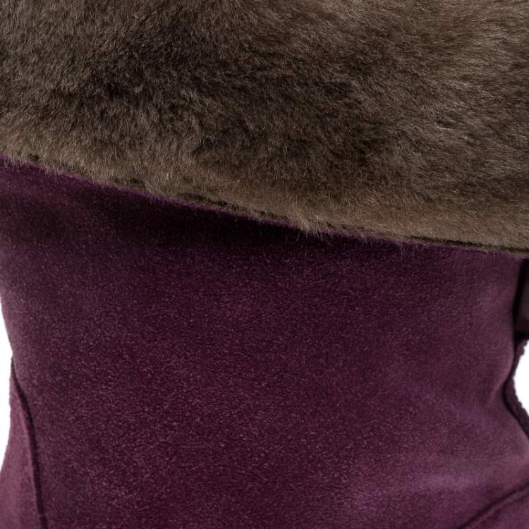 Pre Owned Salvatore Ferragamo Purple Suede And Shearling 'My Ease' Boots Size 37